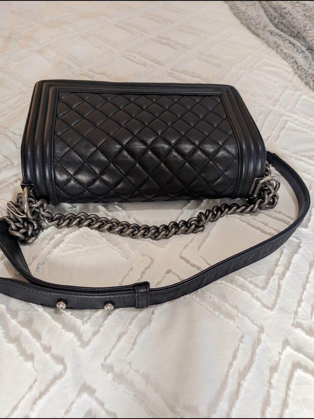 Chanel Black Quilted Leather Boy Bag with Chain Strap - Picture 16 of 17